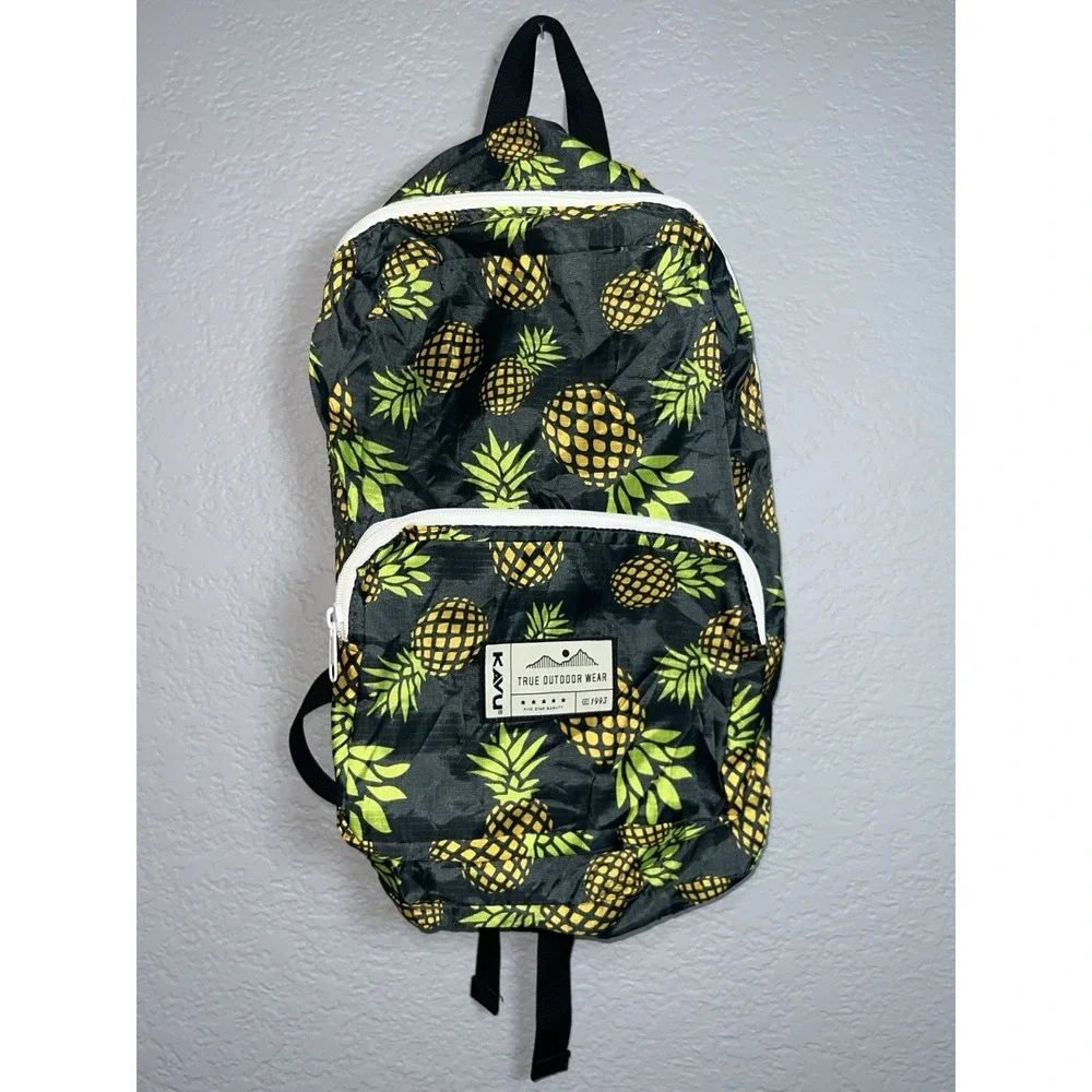 KAVU Convertible Backpack Bag Pineapple Print Green Zip Strap